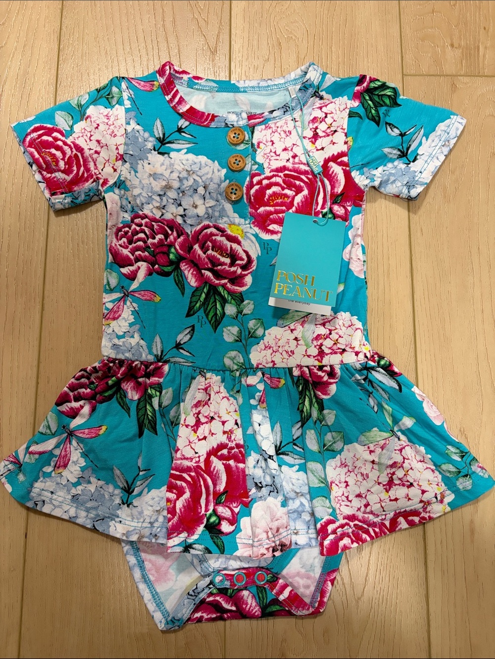 Posh Peanut ‘Eloise’ Floral Bamboo Blend Twirl Bodysuit, sz 18-24mo